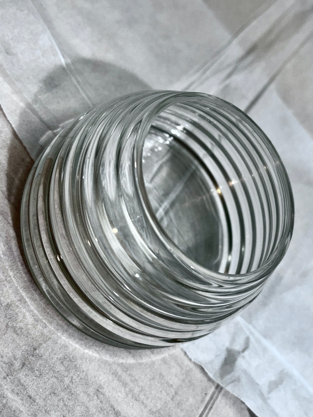 Vtg ArtDeco Cottagecore Sleek Aesthetic Beehive Ribbed Lidless Clear Glass Jar